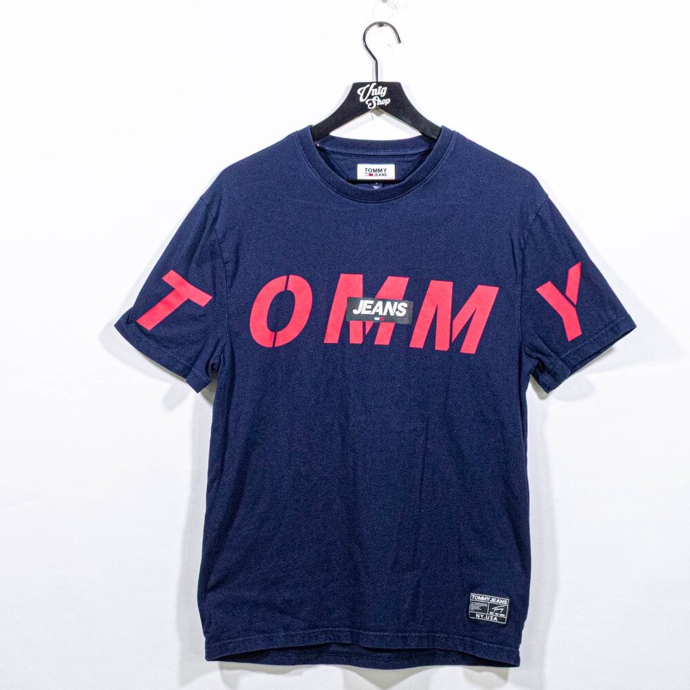 Tommy Hilfiger Jeans Spell Out T-Shirt Medium Y2K Streetwear Hip Hop